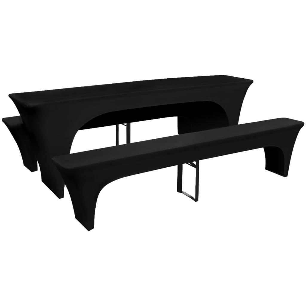 Zestaw pokrowców 3-częściowy na stoły i ławki 220 cm czarny Zestaw pokrowców 3-częściowy na stoły i ławki 220 cm czarny