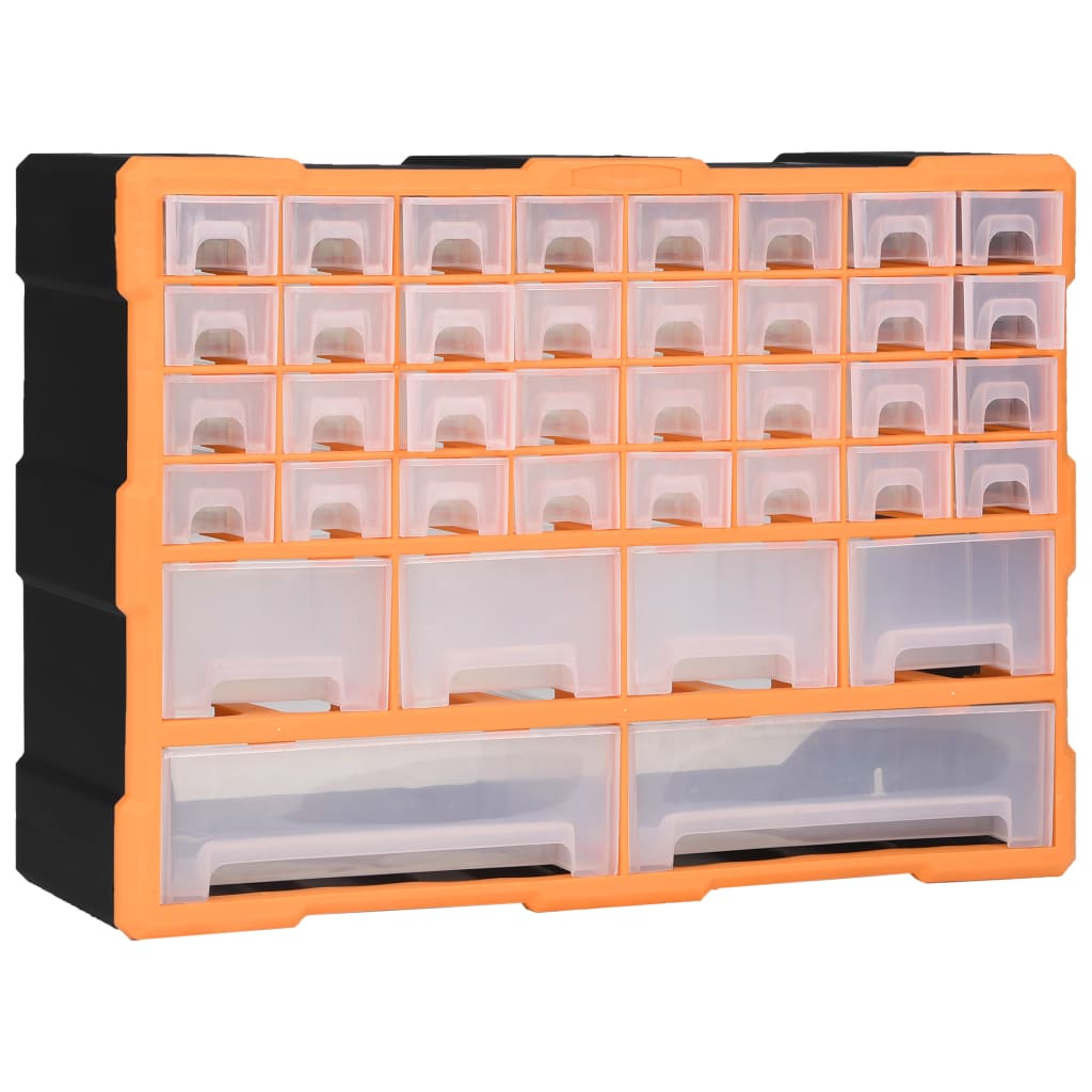Organizer z 38 szufladami 52x16x37,5 cm, pomarańczowy i czarny Organizer z 38 szufladami 52x16x37,5 cm, pomarańczowy i czarny