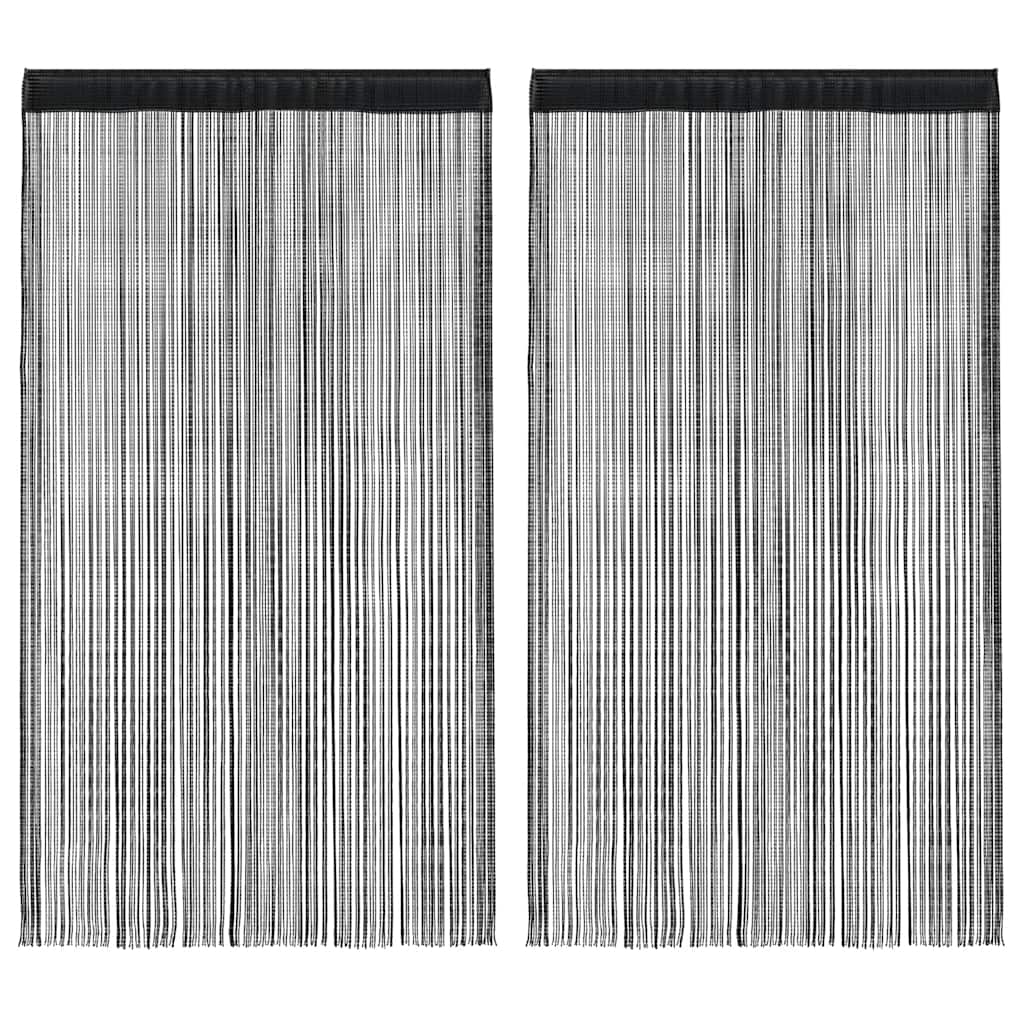 firany sznurkowe, 2 sztuki, czarne, 140 cm