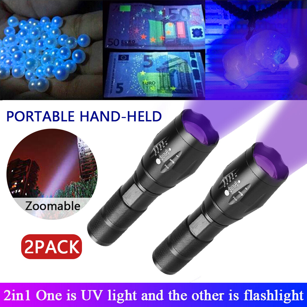 Latarka UV 395nm, mini, czarna, 2 w 1, zoom Latarka UV 395nm, mini, czarna, 2 w 1, zoom