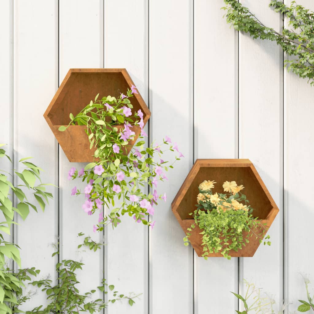 Doniczka ścienna 2 szt. stal corten 30x10x25 cm Doniczka ścienna 2 szt. stal corten 30x10x25 cm