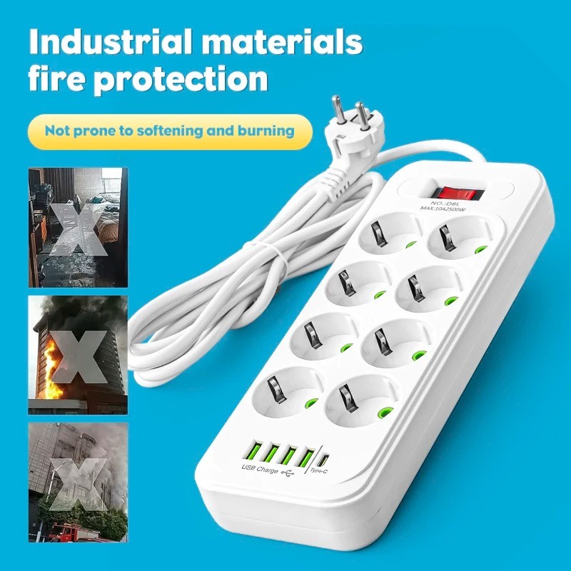 Listwa zasilająca 8 gniazd z 4 USB i Typ-C 2m Listwa zasilająca 8 gniazd z 4 USB i Typ-C 2m