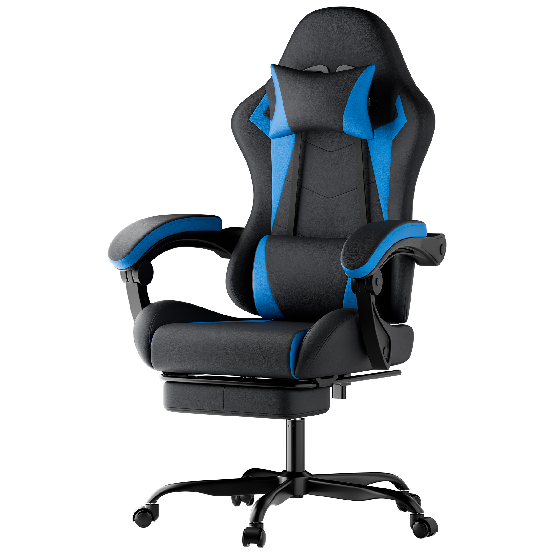 Fotel gamingowy ergonomiczny czarny niebieski z poduszką lędźwiową Fotel gamingowy ergonomiczny czarny niebieski z poduszką lędźwiową