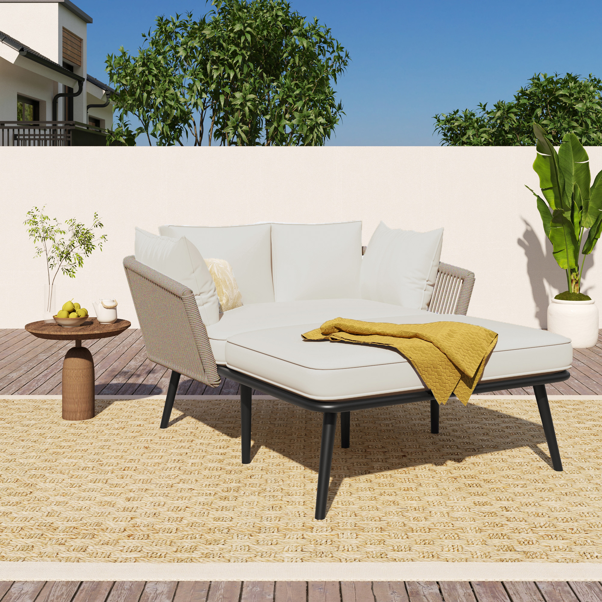 Sofa ogrodowa z poduszkami khaki, materiał poliestrowy Sofa ogrodowa z poduszkami khaki, materiał poliestrowy