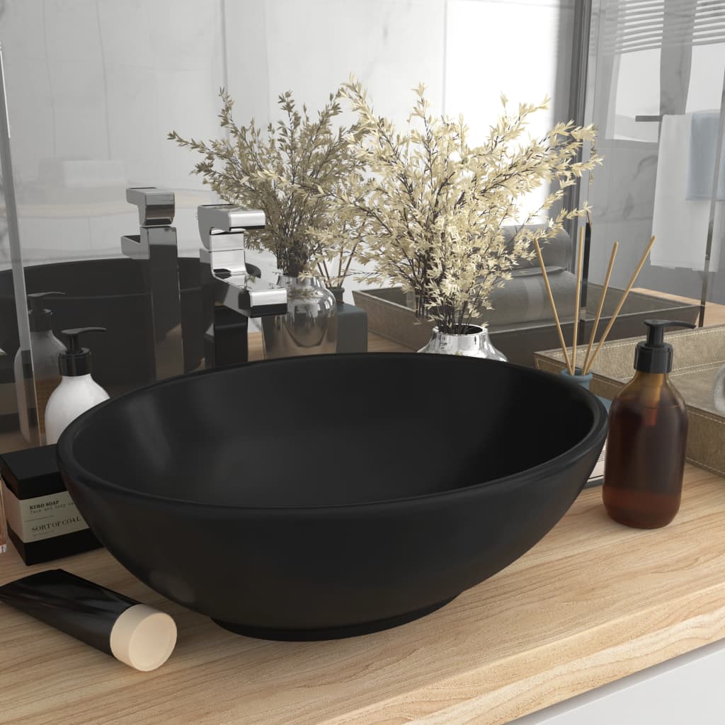 Umywalka owalna luksusowa matowa ceramiczna czarna