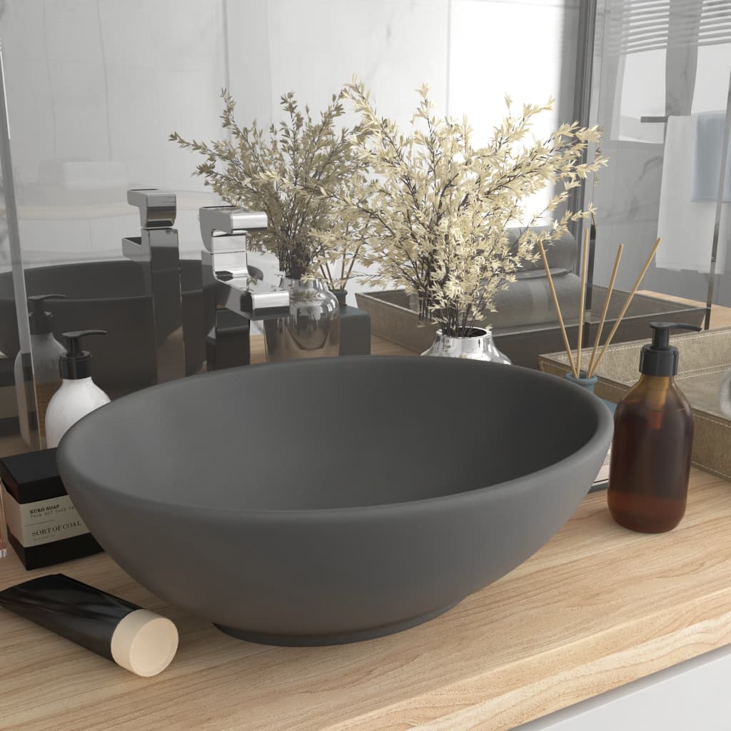 umywalka owalna luksusowa matowa ceramiczna ciemnoszara