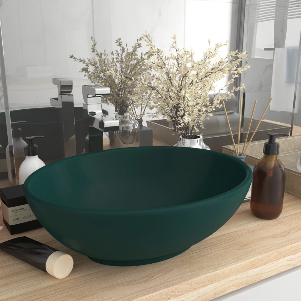 Umywalka owalna luksusowa ceramiczna matowa ciemnozielona