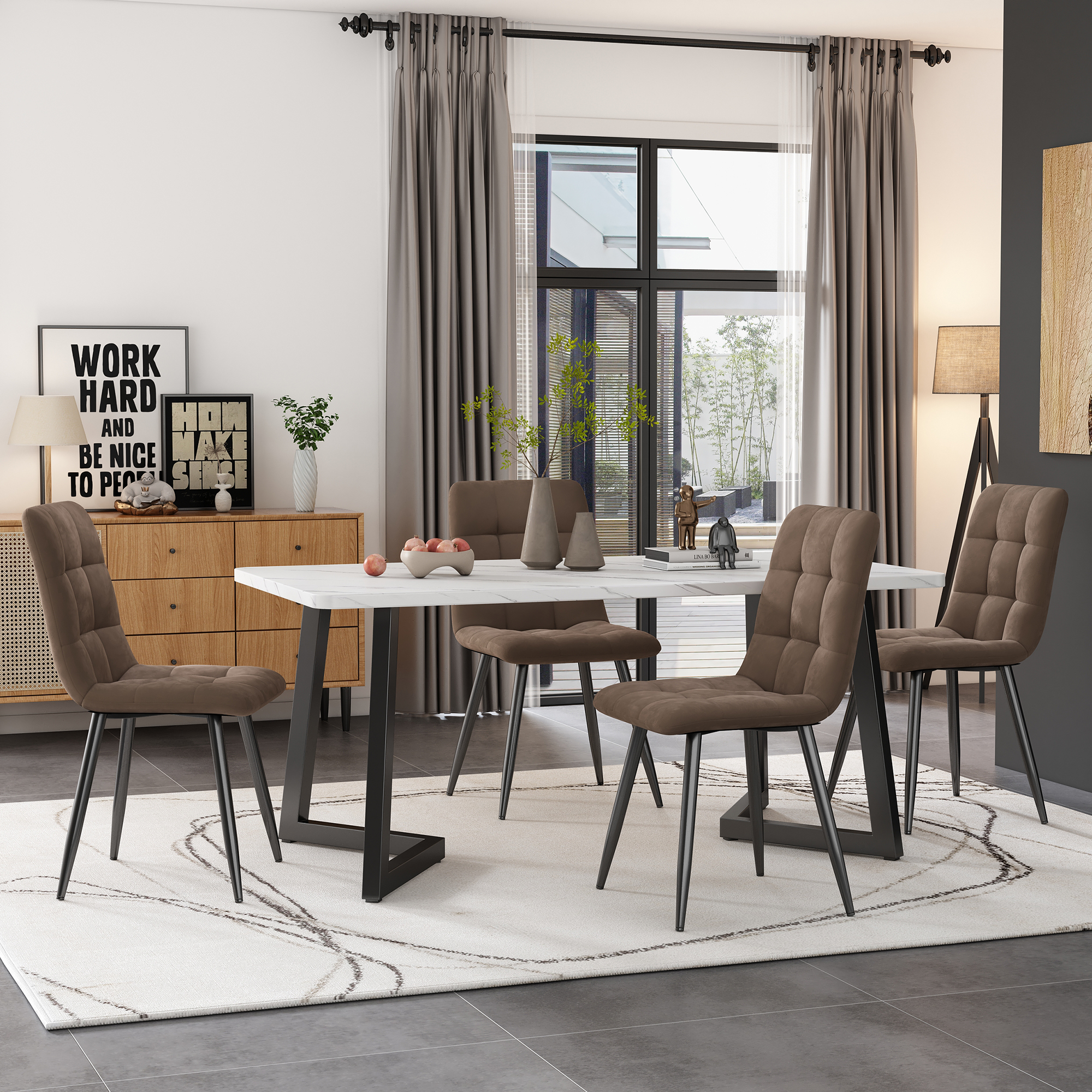 Zestaw mebli jadalnianych brązowy z 4 krzesłami i stołem 117×68 cm Zestaw mebli jadalnianych brązowy z 4 krzesłami i stołem 117×68 cm