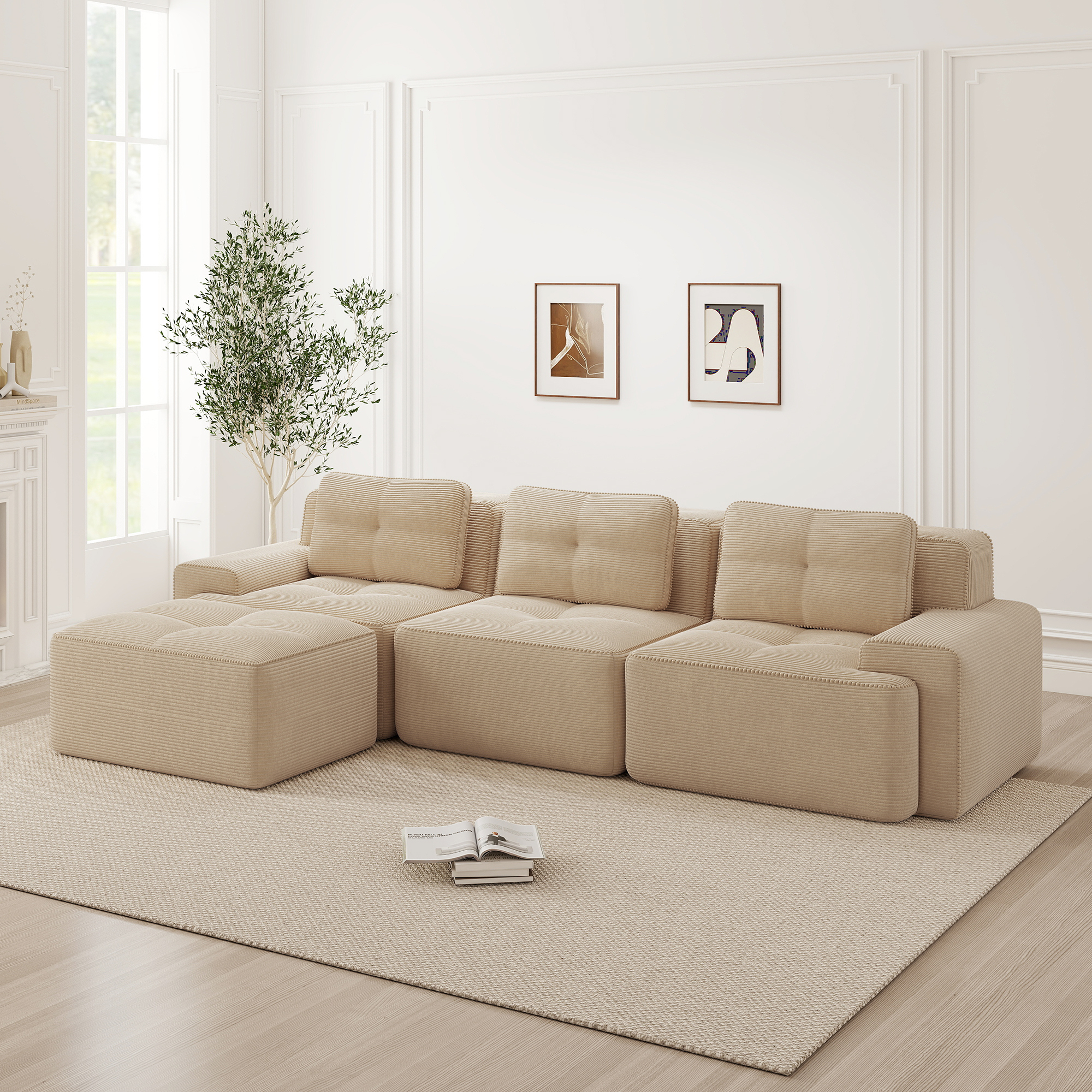 Sofa modułowa L-shape z podnóżkiem, beżowa, bez montażu Sofa modułowa L-shape z podnóżkiem, beżowa, bez montażu