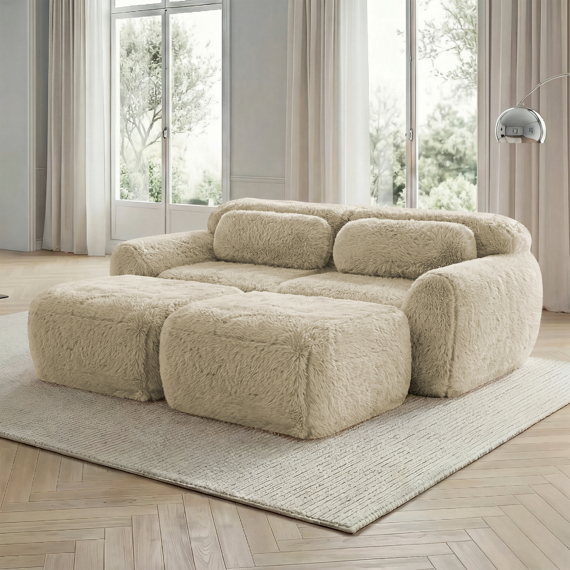 Sofa modułowa 2-osobowa, pluszowy materiał, jasny khaki Sofa modułowa 2-osobowa, pluszowy materiał, jasny khaki