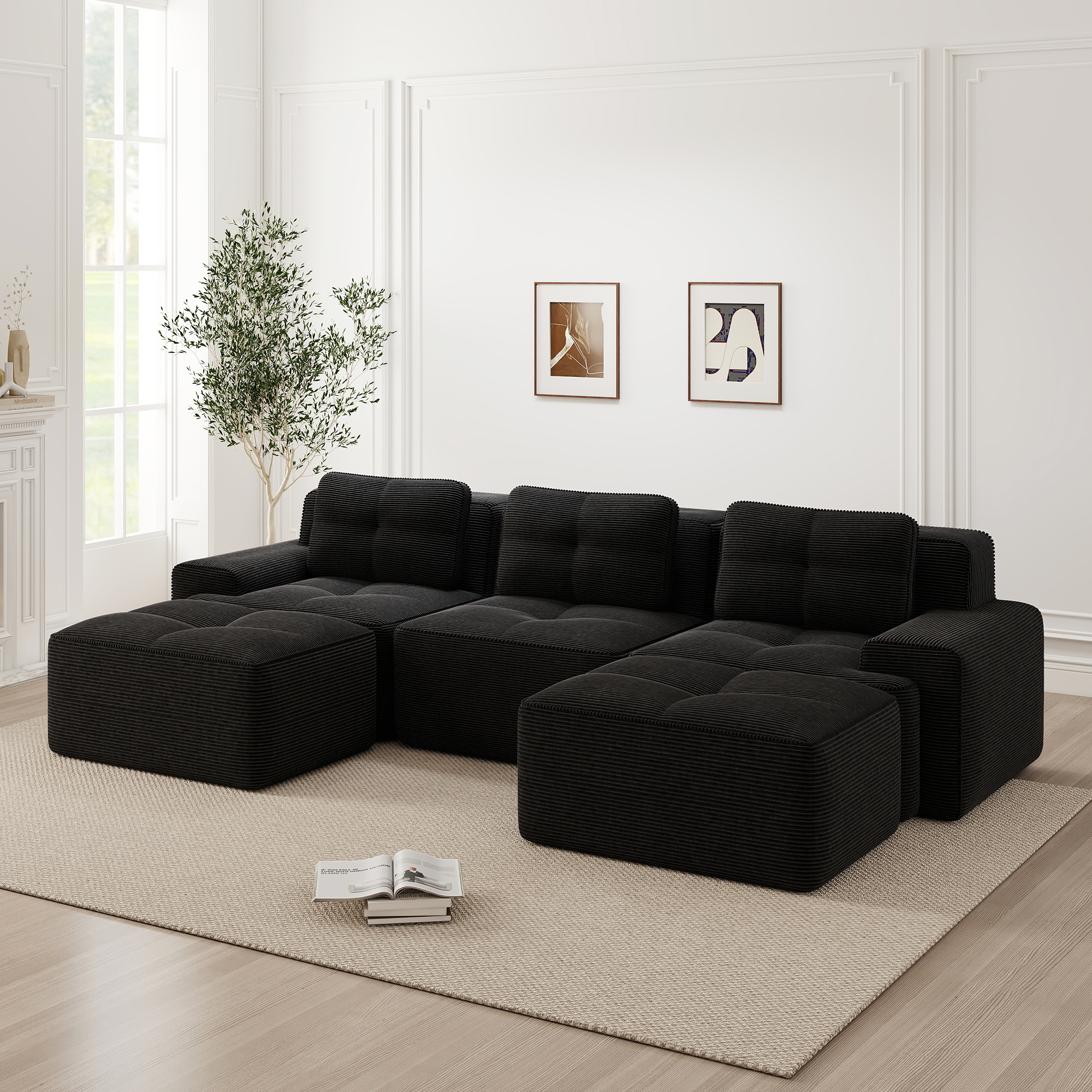 Sofa modułowa chmurowa czarna, welurowa, 3-osobowa Sofa modułowa chmurowa czarna, welurowa, 3-osobowa