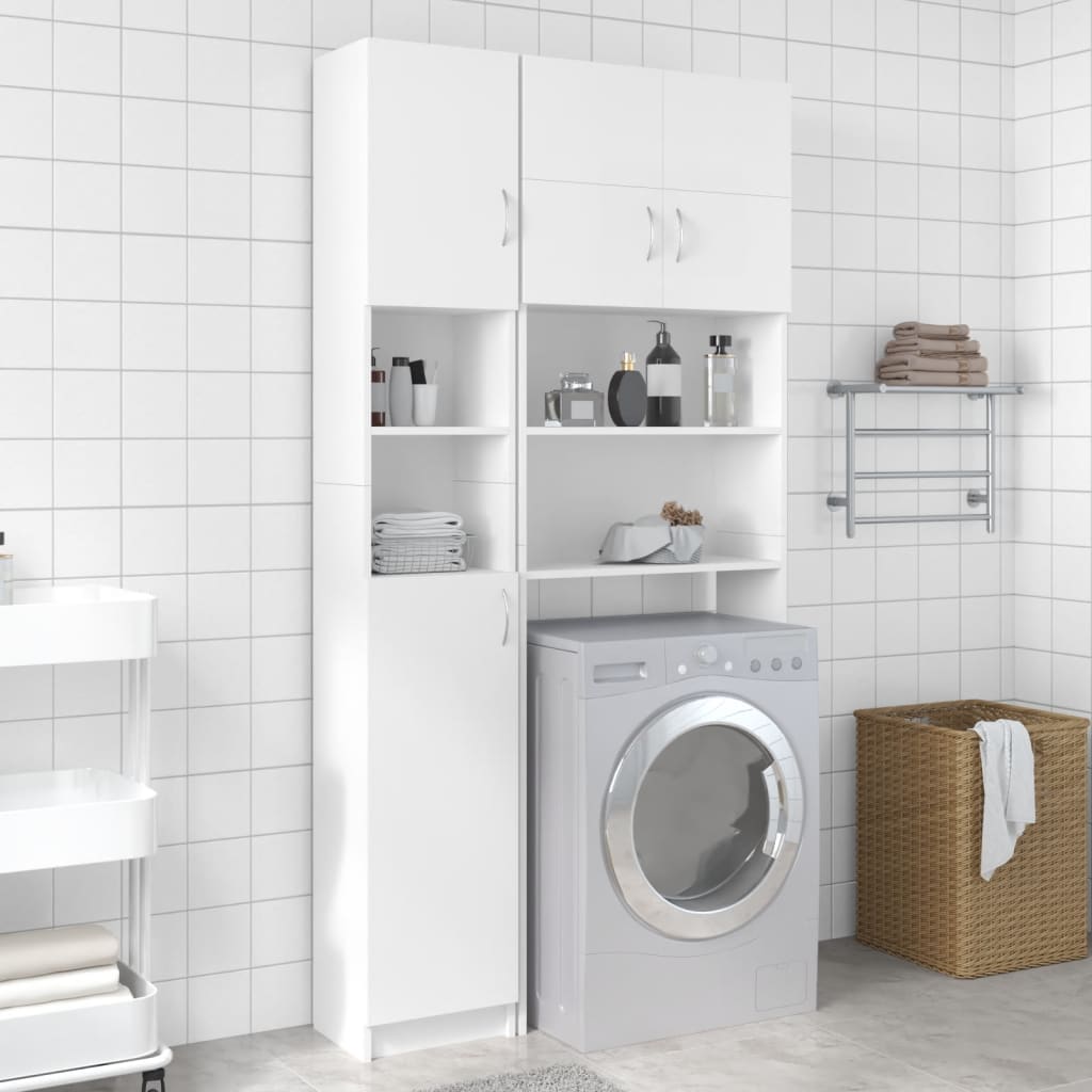 szafka łazienkowa biała 32×25,5×190 cm z materiału drewnopochodnego
