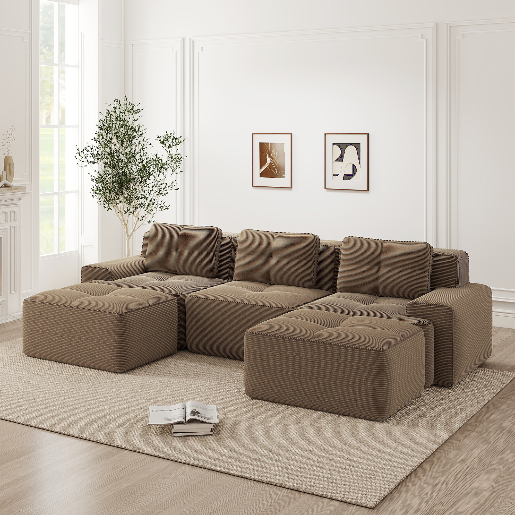 Sofa modułowa chmurowa brązowa 3-osobowa z tkaniny kordurojowej Sofa modułowa chmurowa brązowa 3-osobowa z tkaniny kordurojowej