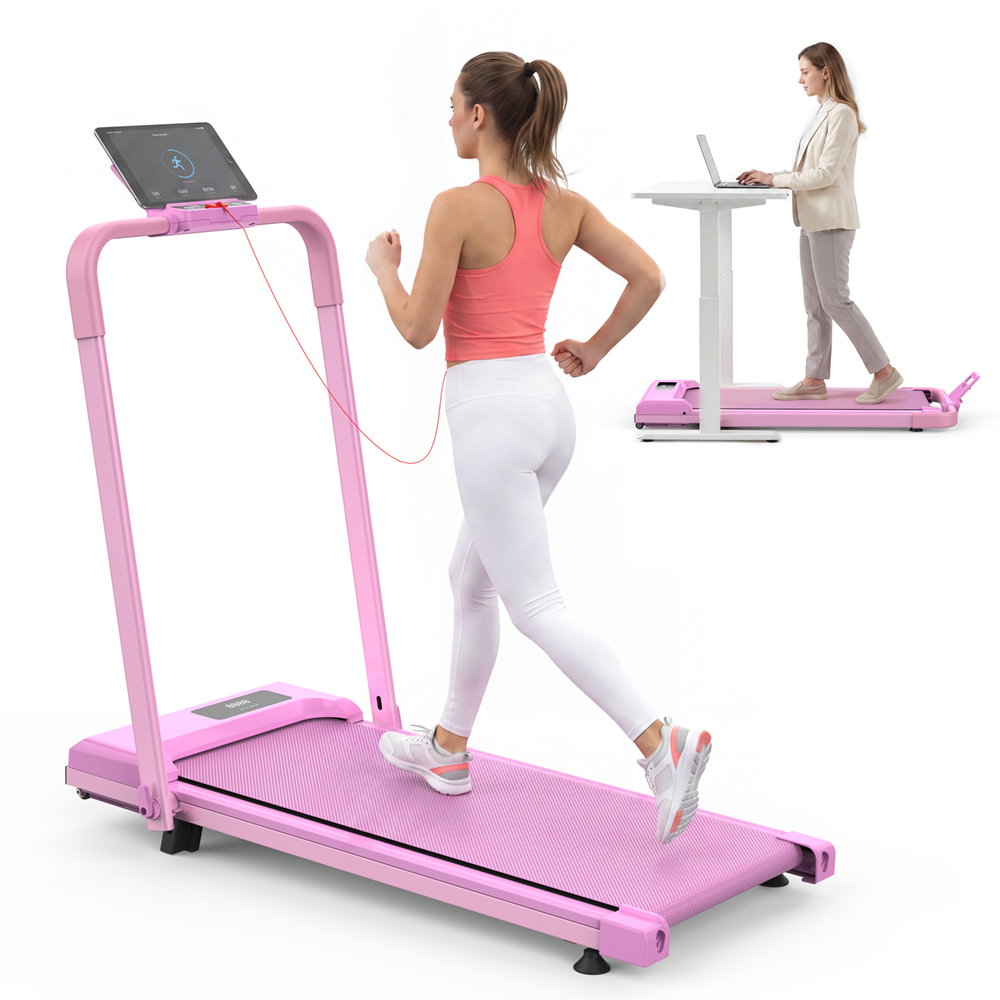 Bieżnia biurowa różowa, składana, 2w1, do chodzenia i biegania, 120 kg Bieżnia biurowa różowa, składana, 2w1, do chodzenia i biegania, 120 kg