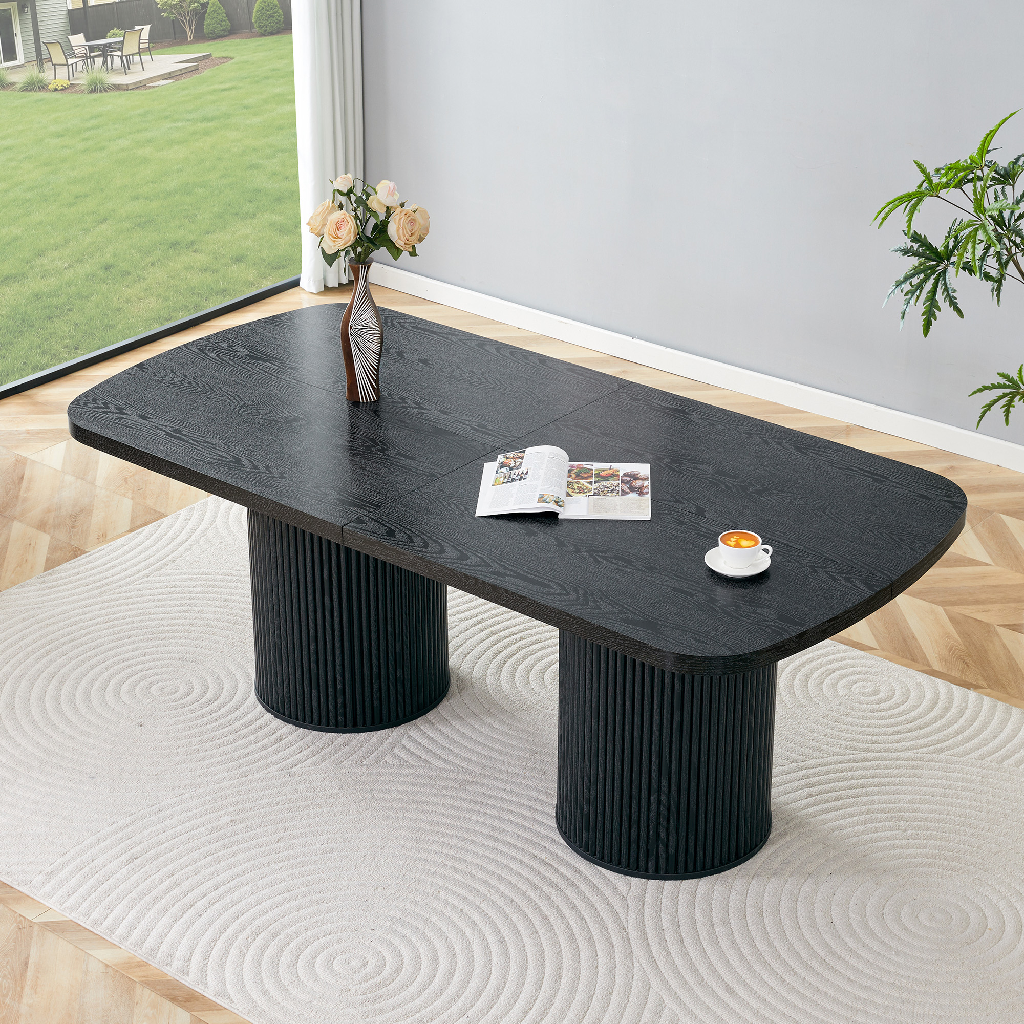 Stół jadalny owalny czarny MDF 180×90 cm styl wabi-sabi
