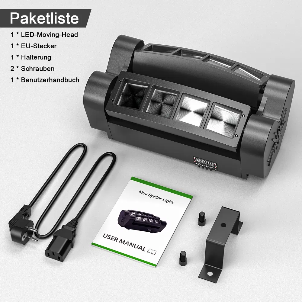 Reflektor ruchomy LED 8-oczny czarny 80W do DJ