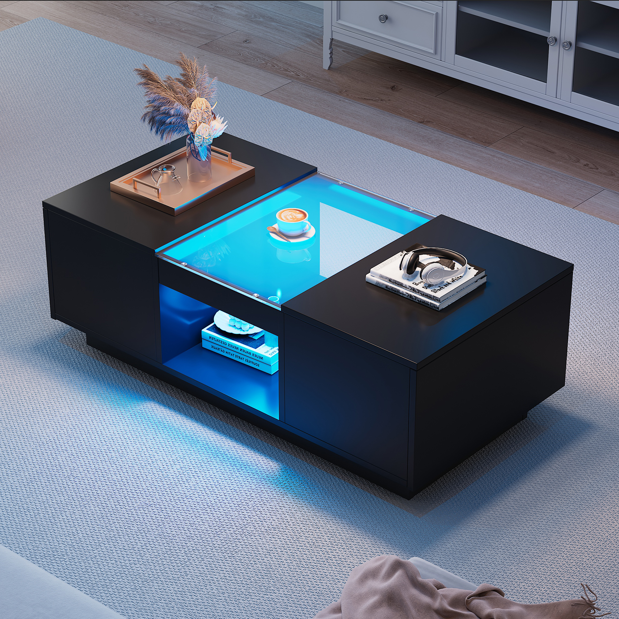 Stolik kawowy czarny 100x50x35,5 cm z oświetleniem LED