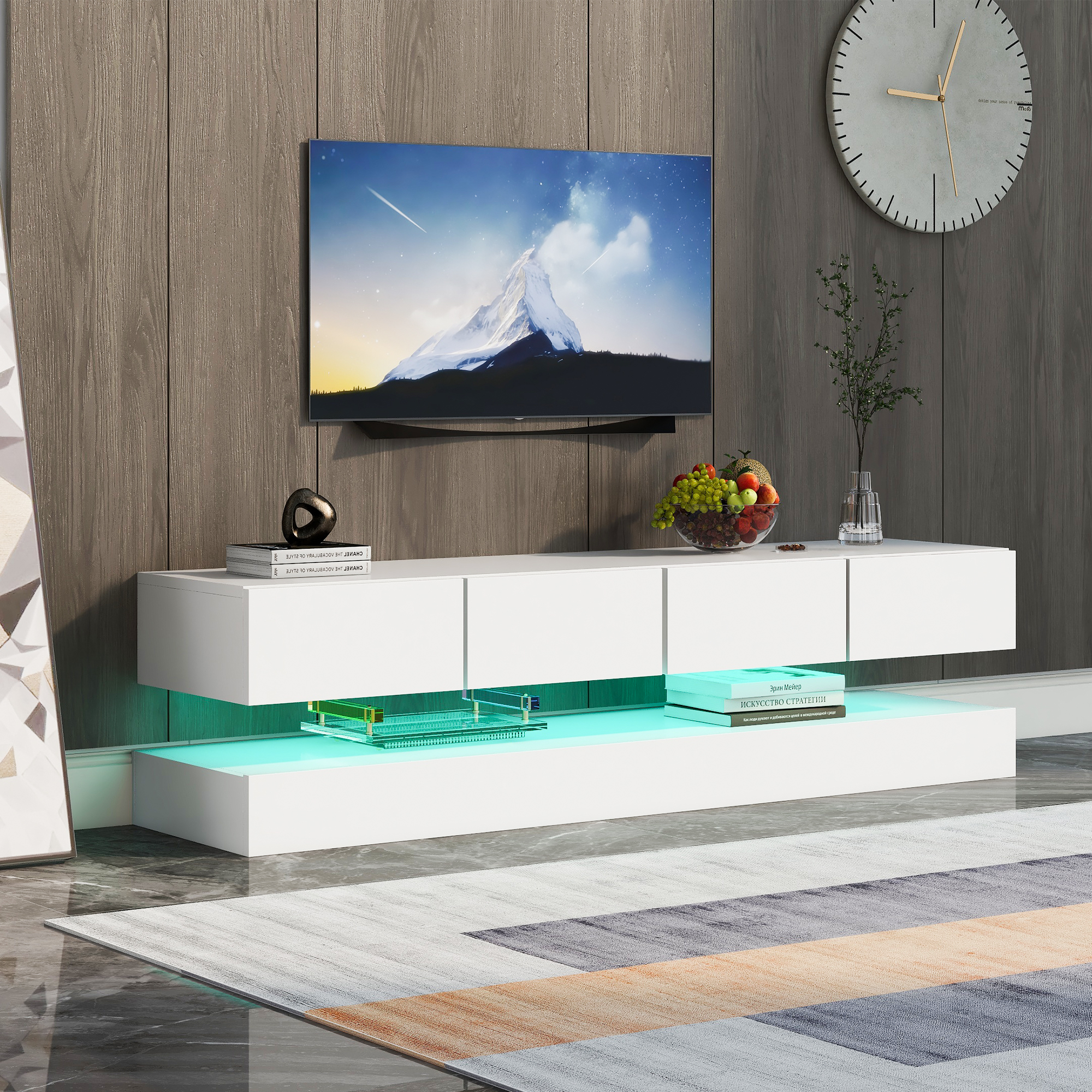 Stojak na telewizor MDF biały z LED, 130x33x15 cm