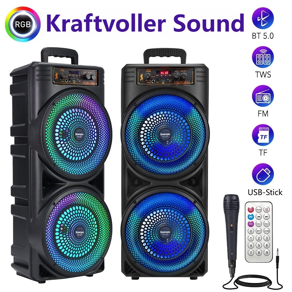 Głośnik Bluetooth z mikrofonem, RGB, 8 cali, czarny Głośnik Bluetooth z mikrofonem, RGB, 8 cali, czarny