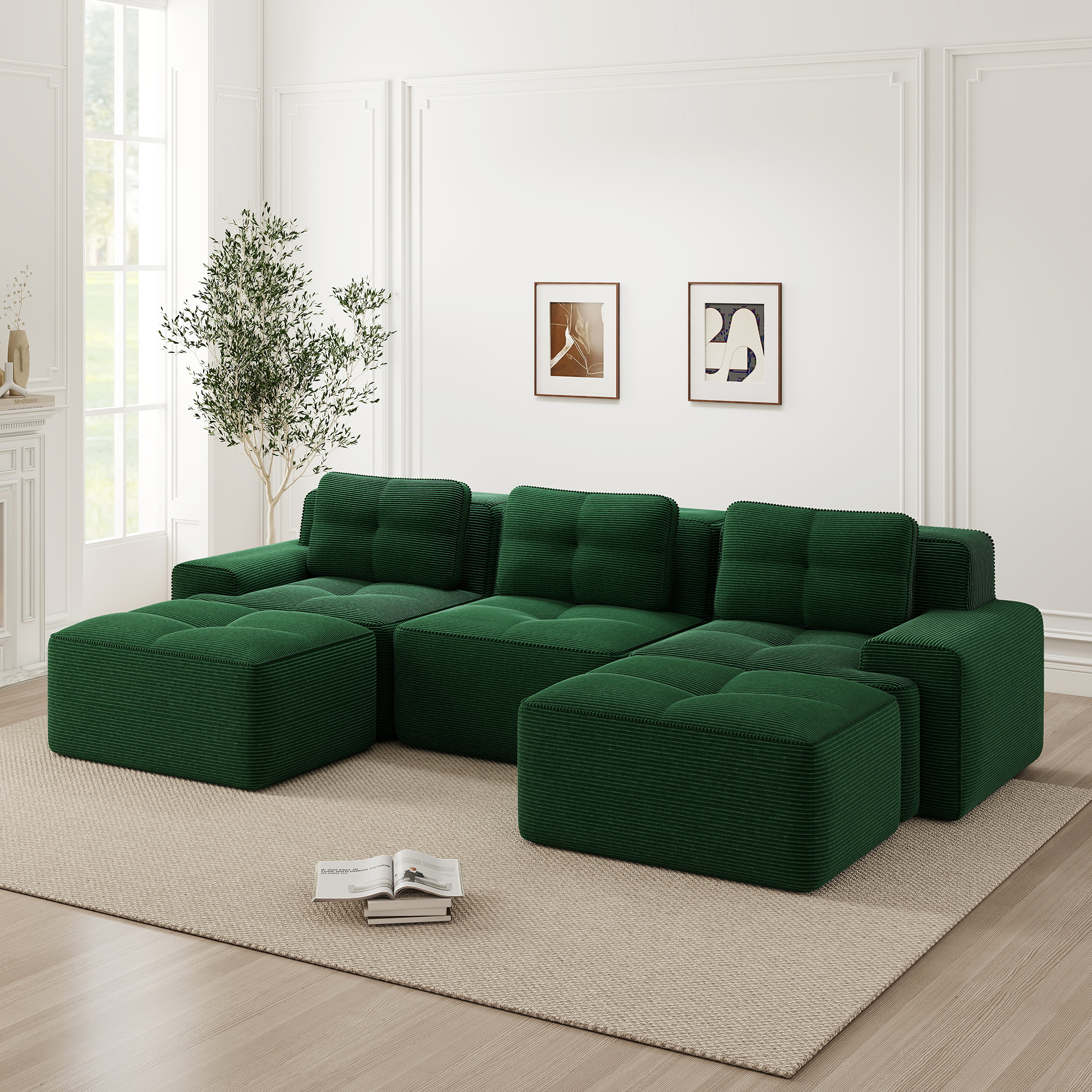 Sofa modułowa chmurowa U-ształtna zielona 3-osobowa Sofa modułowa chmurowa U-ształtna zielona 3-osobowa