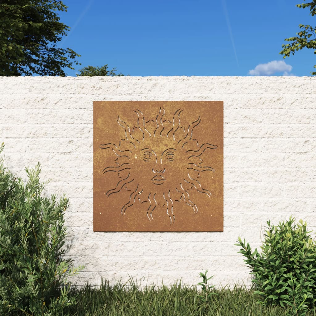 Dekoracja ścienna do ogrodu 55×55 cm stal corten w kształcie słońca Dekoracja ścienna do ogrodu 55×55 cm stal corten w kształcie słońca