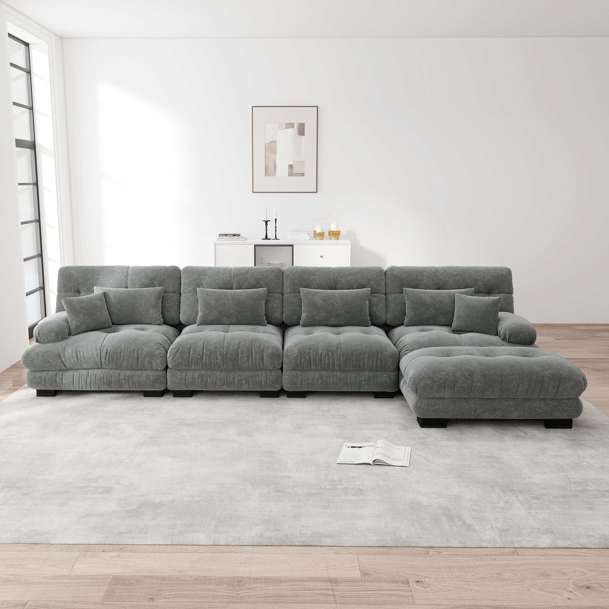 Modułowa narożna sofa szara, zestaw L-kształtny, 4-osobowa, wygodna, z ruchomym ottomanem Modułowa narożna sofa szara, zestaw L-kształtny, 4-osobowa, wygodna, z ruchomym ottomanem