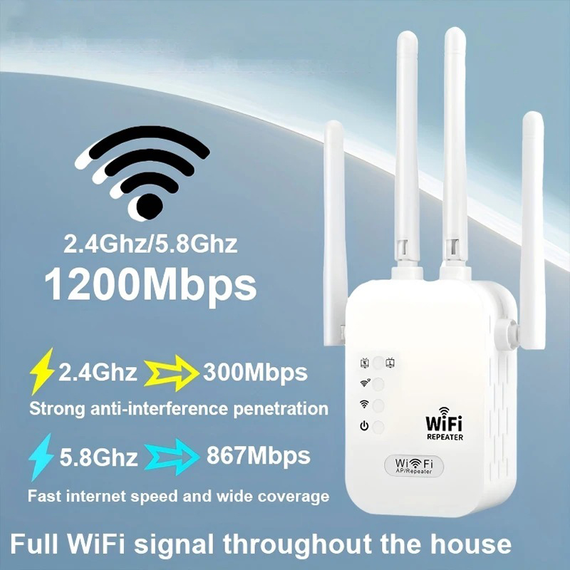 Repeater Wi-Fi 1200 Mbps, dual-band 2.4 GHz i 5 GHz, wzmacniacz sygnału Repeater Wi-Fi 1200 Mbps, dual-band 2.4 GHz i 5 GHz, wzmacniacz sygnału