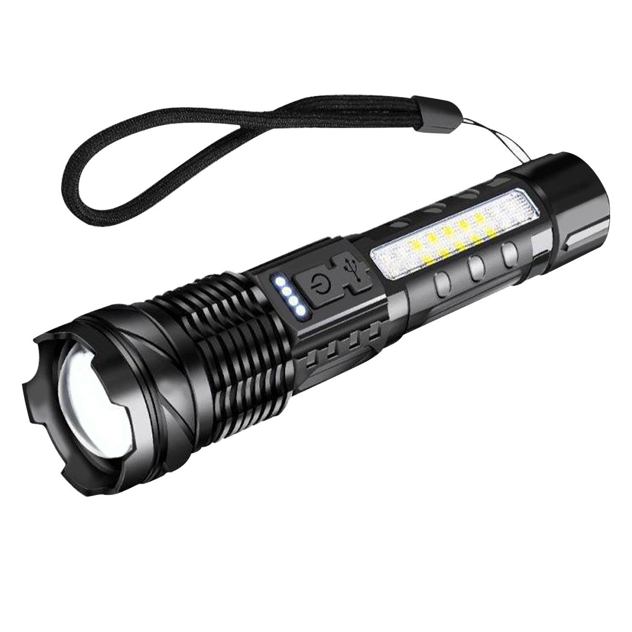 Latarka LED taktyczna USB 3 tryby ładowania
