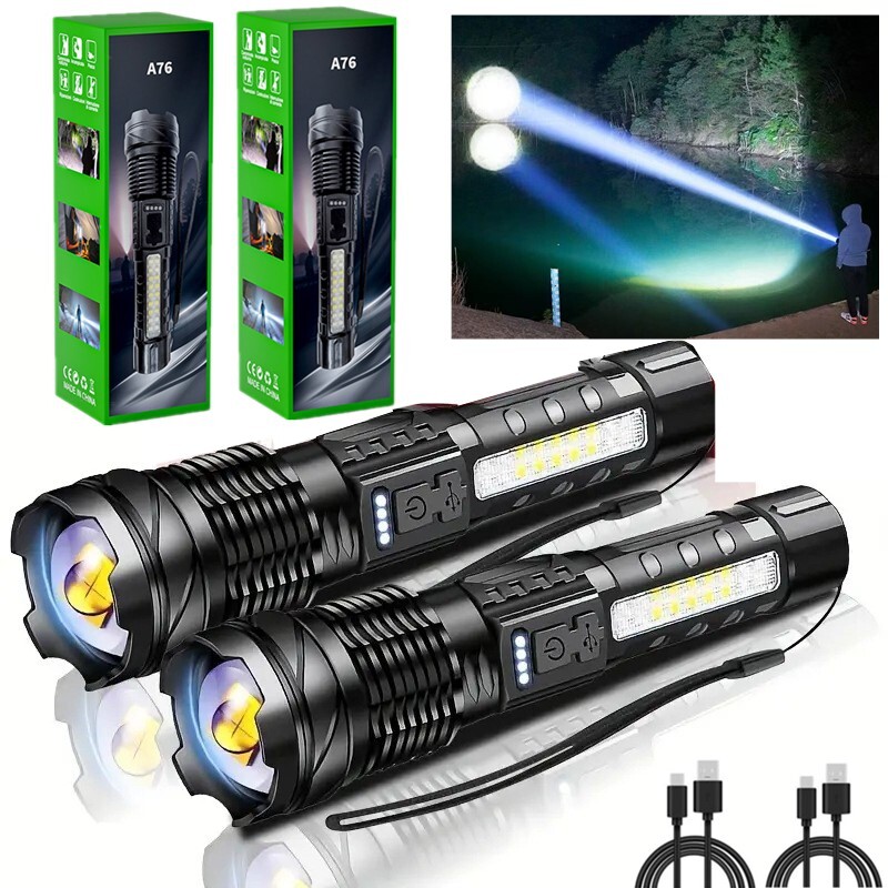 Latarka LED taktyczna 2-pack, ładowana przez USB, super jasna, 3 tryby