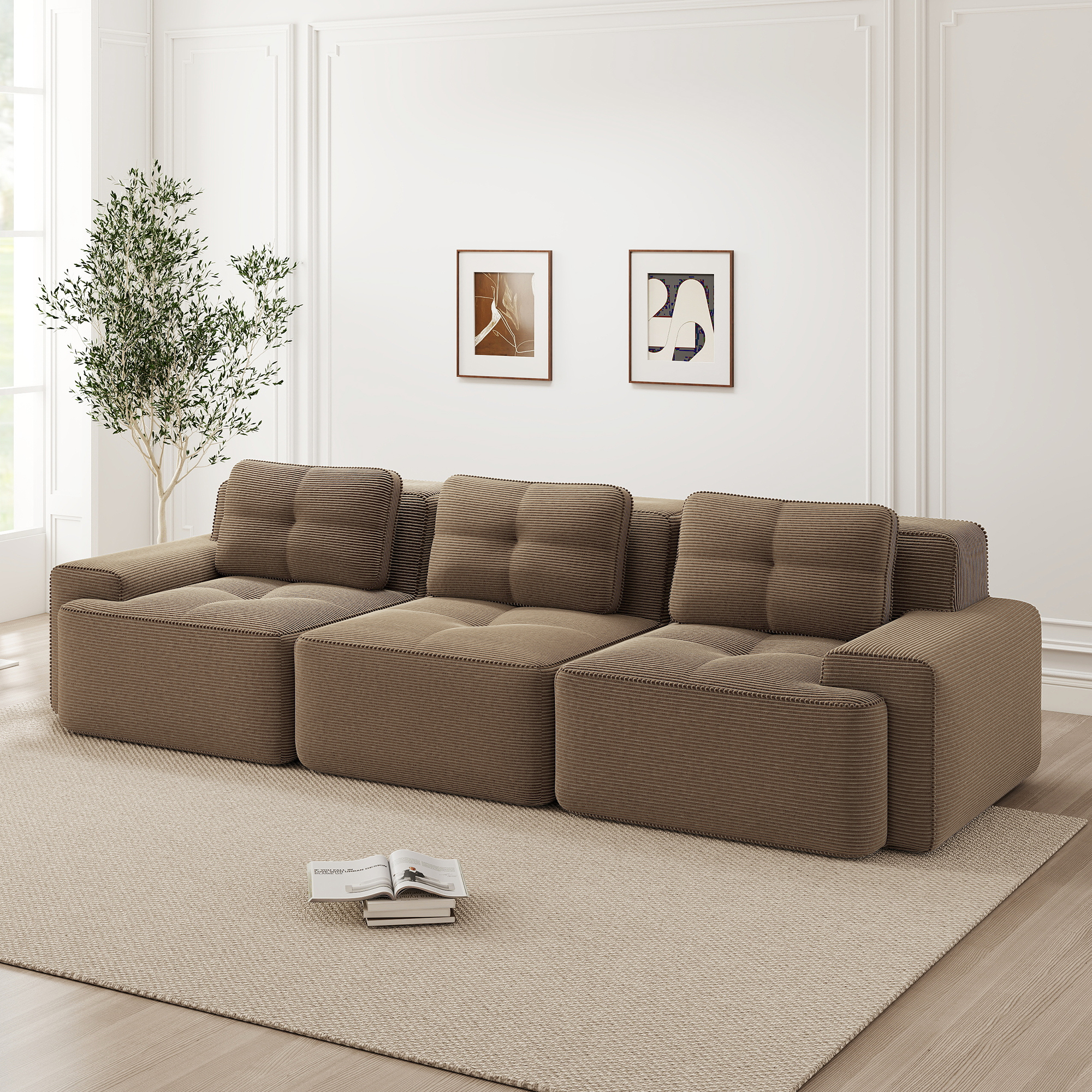 Sofa modułowa chmurowa brązowa z weluru, 3-osobowa, bez montażu Sofa modułowa chmurowa brązowa z weluru, 3-osobowa, bez montażu