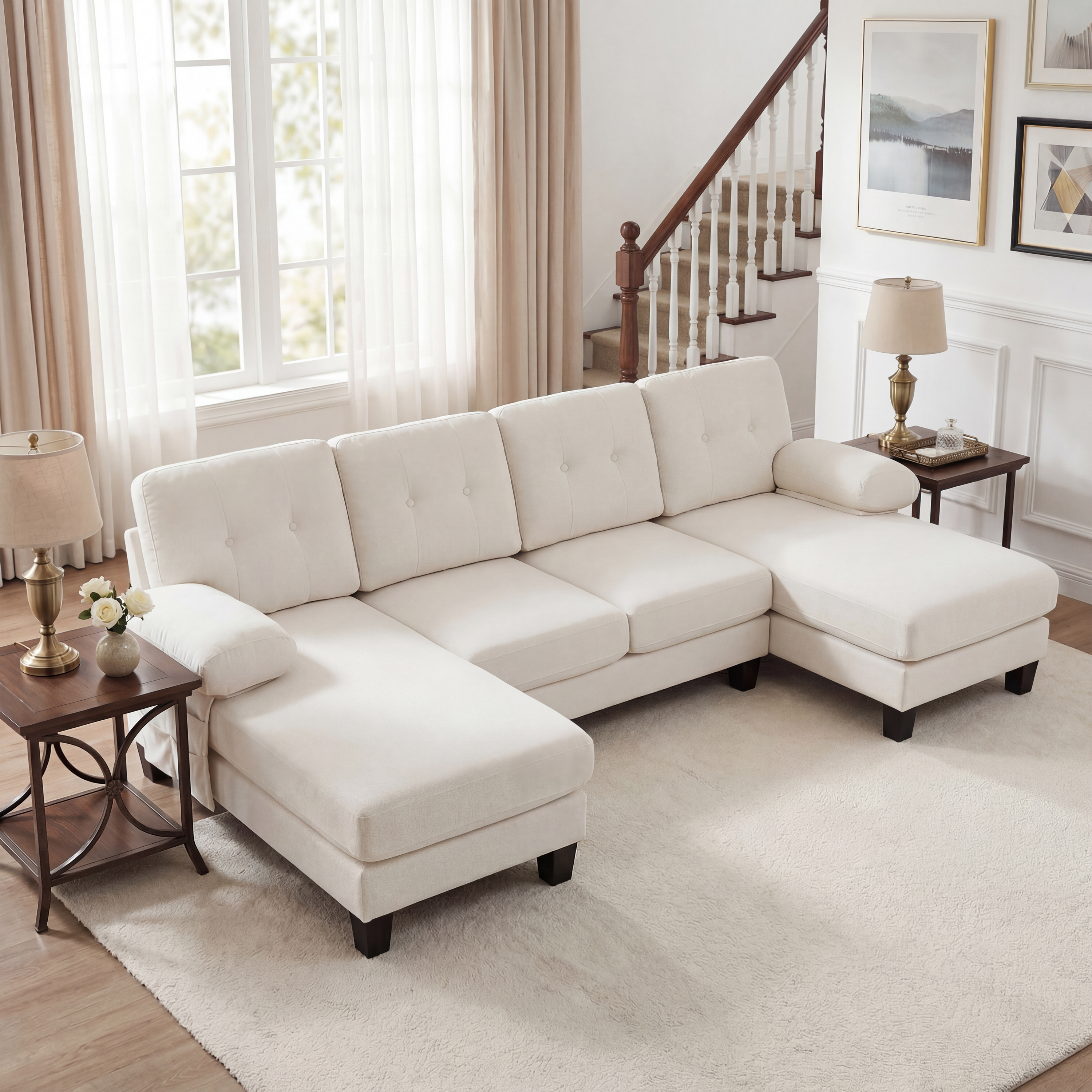 Sofa U kształtna 4-osobowa z chaise longue, beżowa Sofa U kształtna 4-osobowa z chaise longue, beżowa