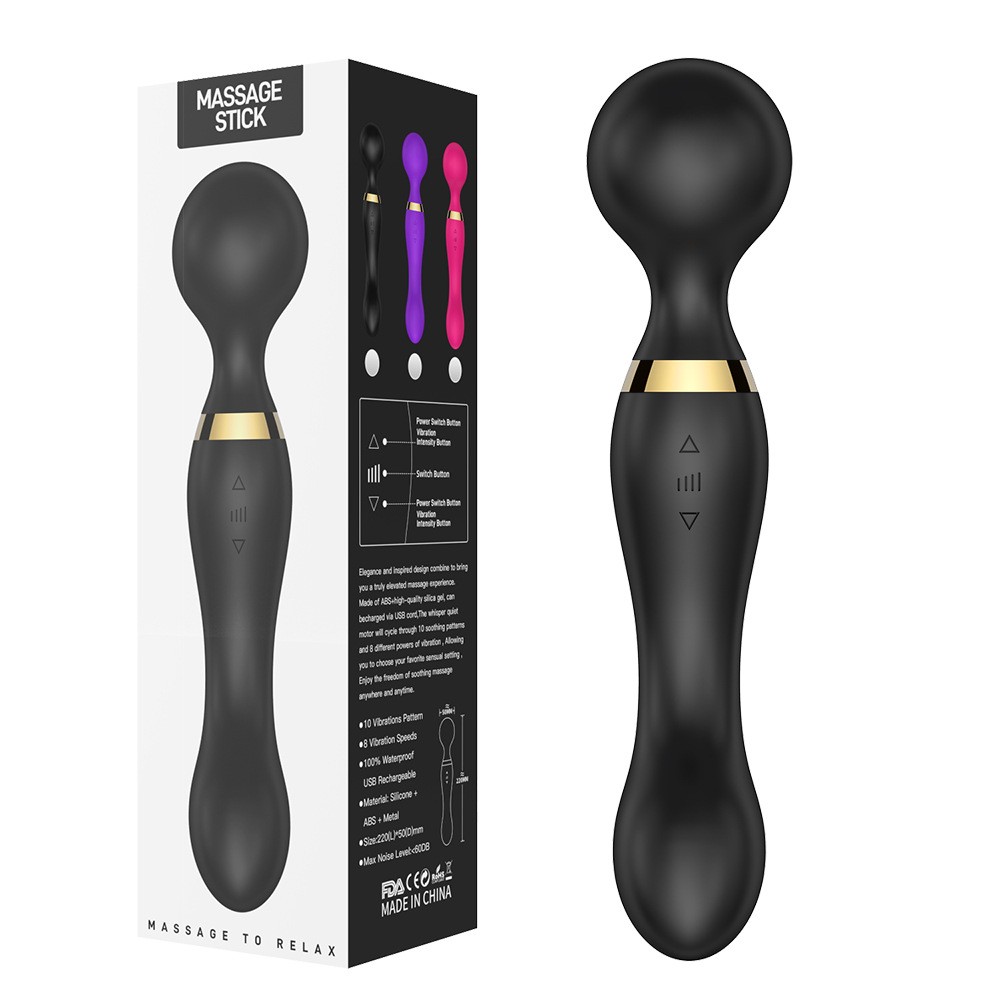 Masażer wand USB z funkcją wibracji, czarny, silikonowy, podwójna głowica