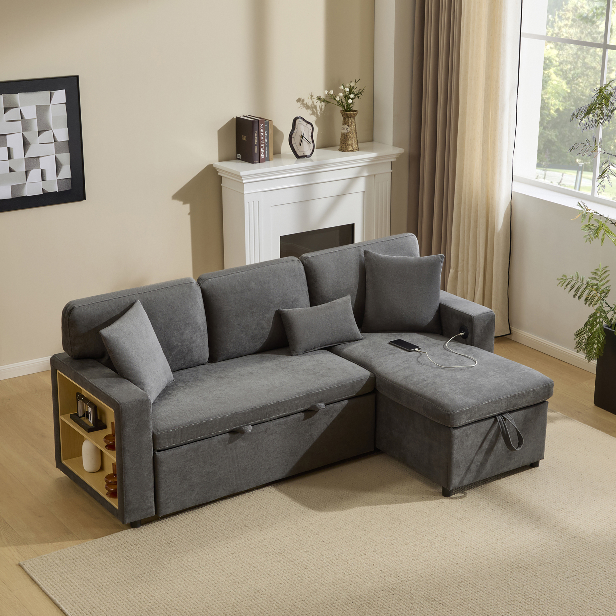 Sofa narożna z funkcją spania materiał ciemnoszary Sofa narożna z funkcją spania materiał ciemnoszary