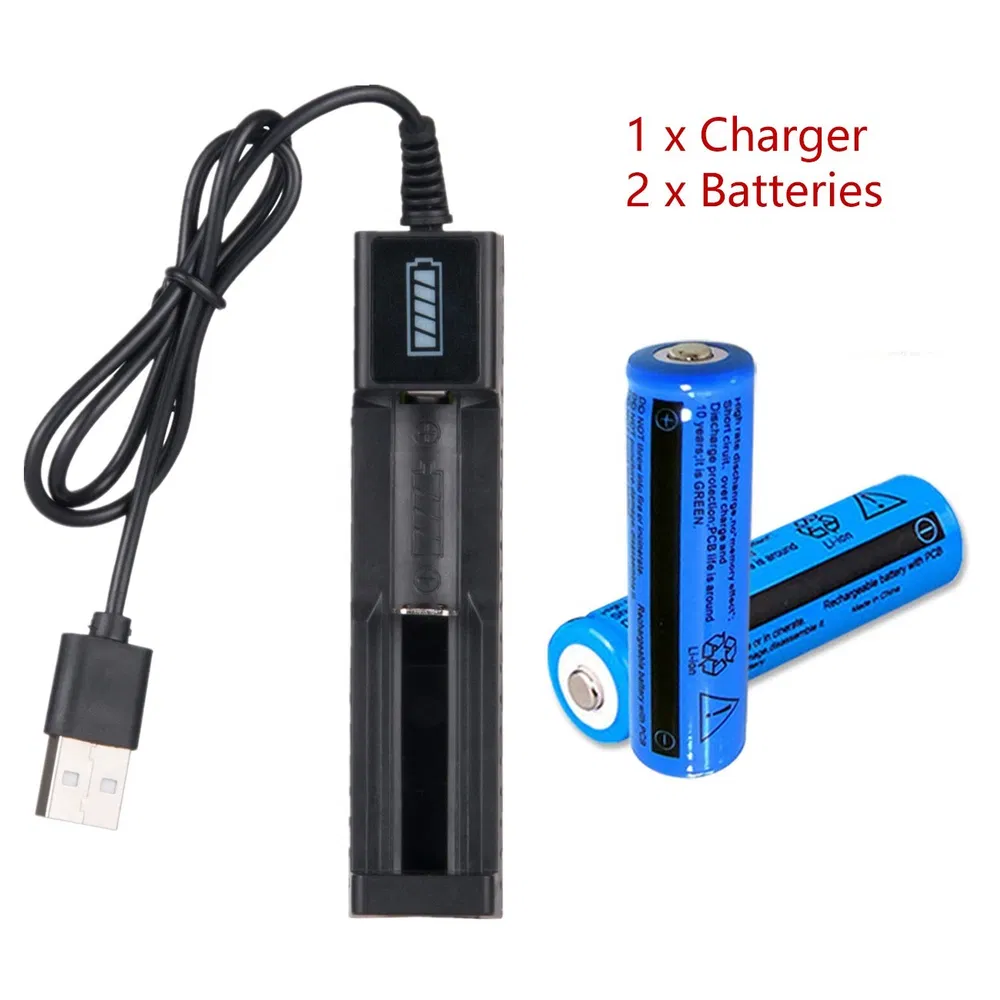 Akumulatory Li-Ion 3,7V z ładowarką USB LED