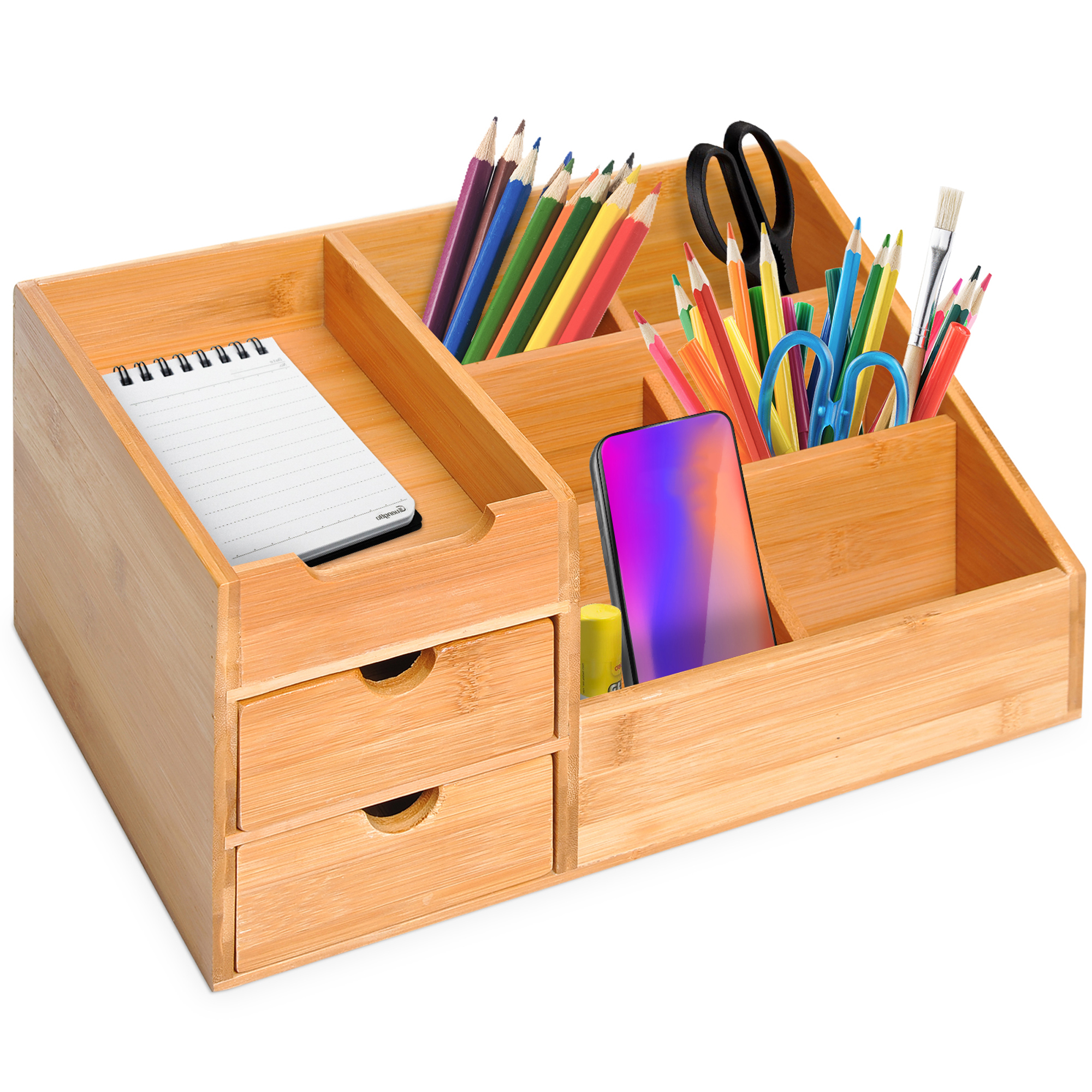 Organizer biurkowy z drewna naturalnego 2 szuflady L33xB20,5xH15,5 cm