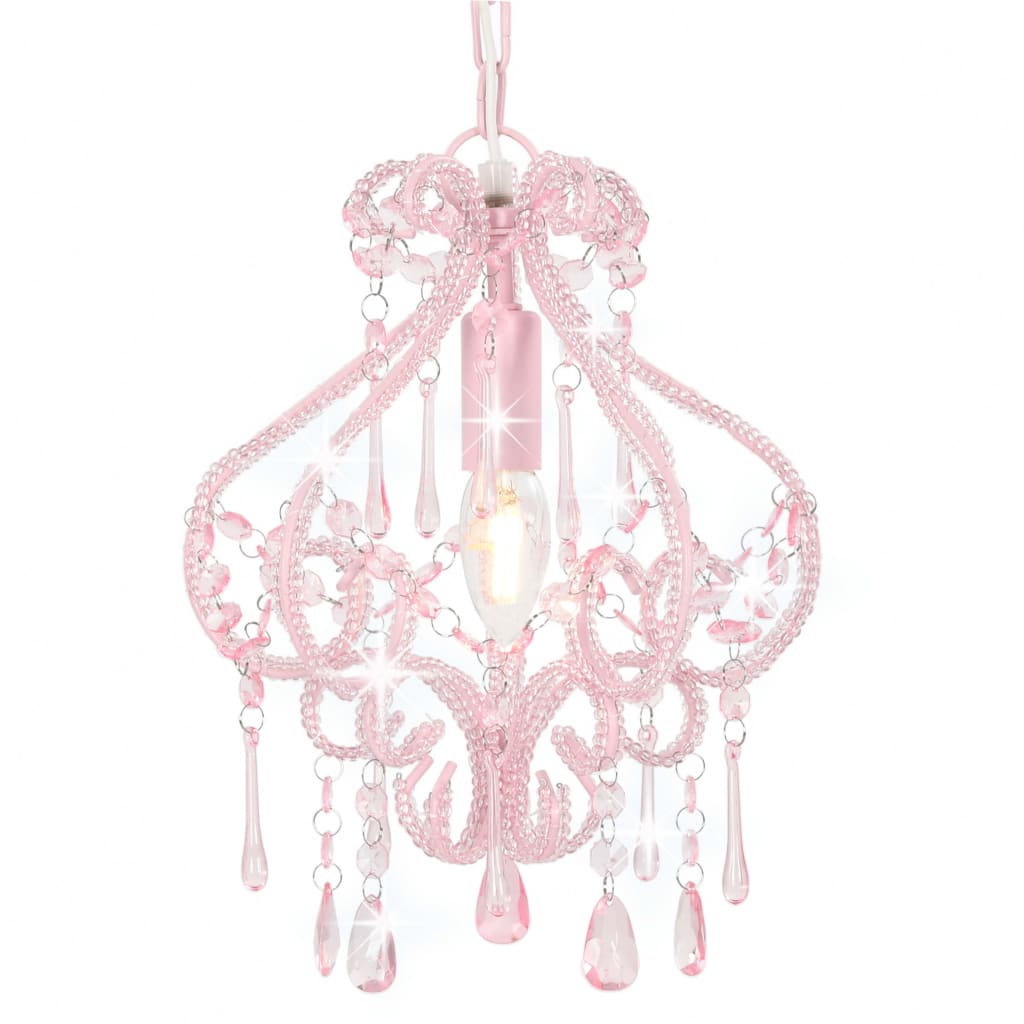Lampa sufitowa z koralikami okrągła E14 różowa