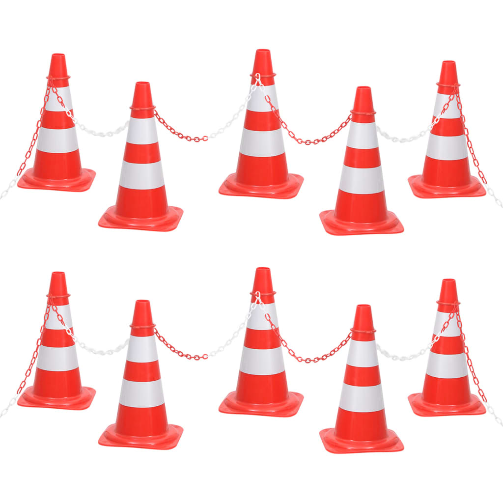 Pachołki drogowe 50 cm odblaskowe z łańcuchem 10 sztuk