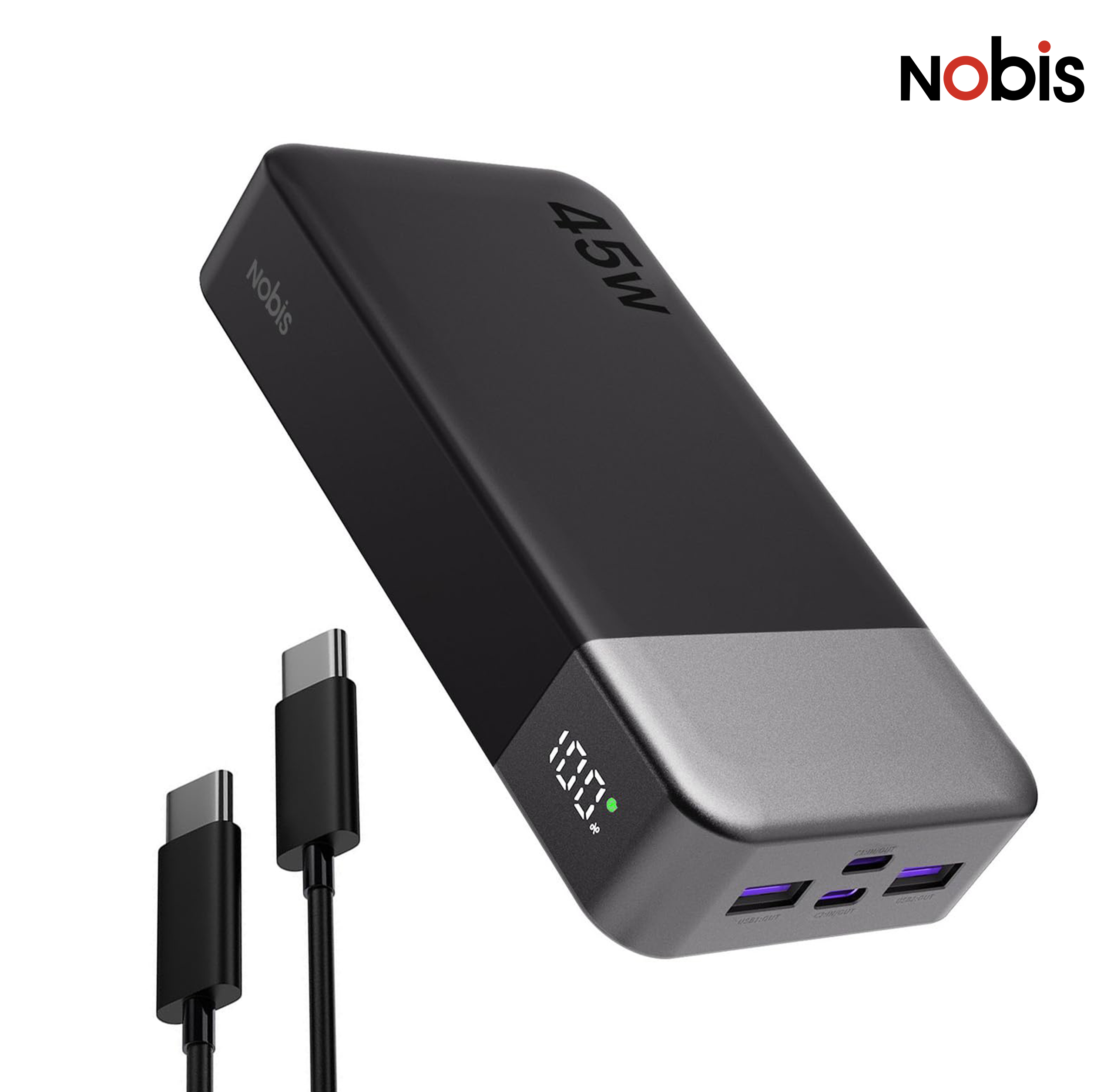 Powerbank 20000 mAh 45 W czarny z szybkim ładowaniem i wyświetlaczem