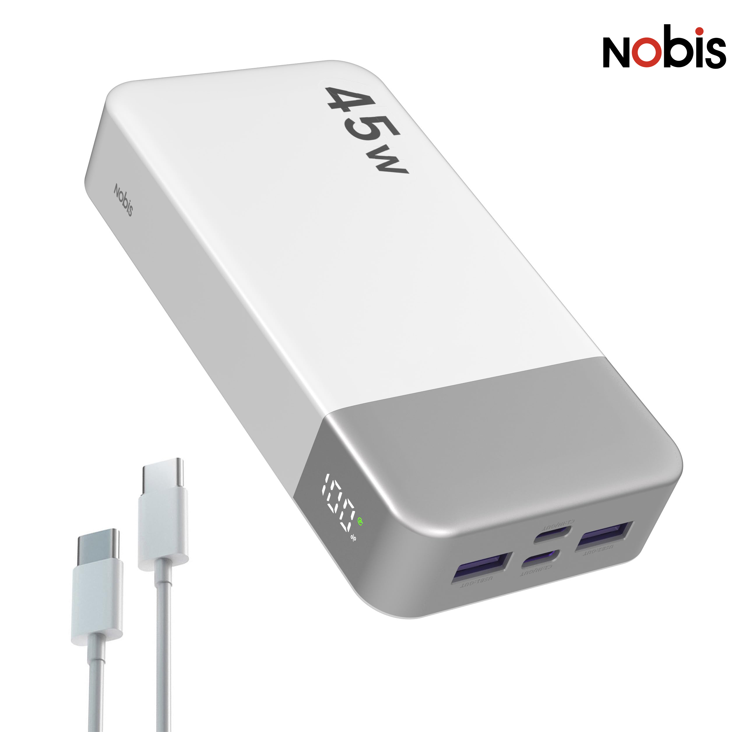 Powerbank 20000 mAh 45 W biały z szybkim ładowaniem i wyświetlaczem