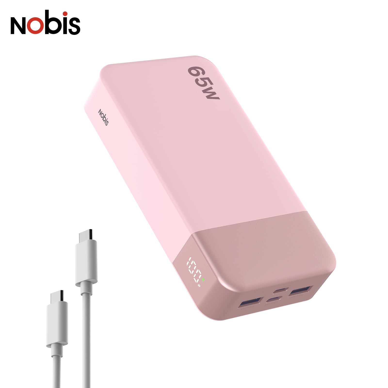 Powerbank 20000 mAh 65 W USB-C z szybkim ładowaniem i wyświetlaczem, różowy