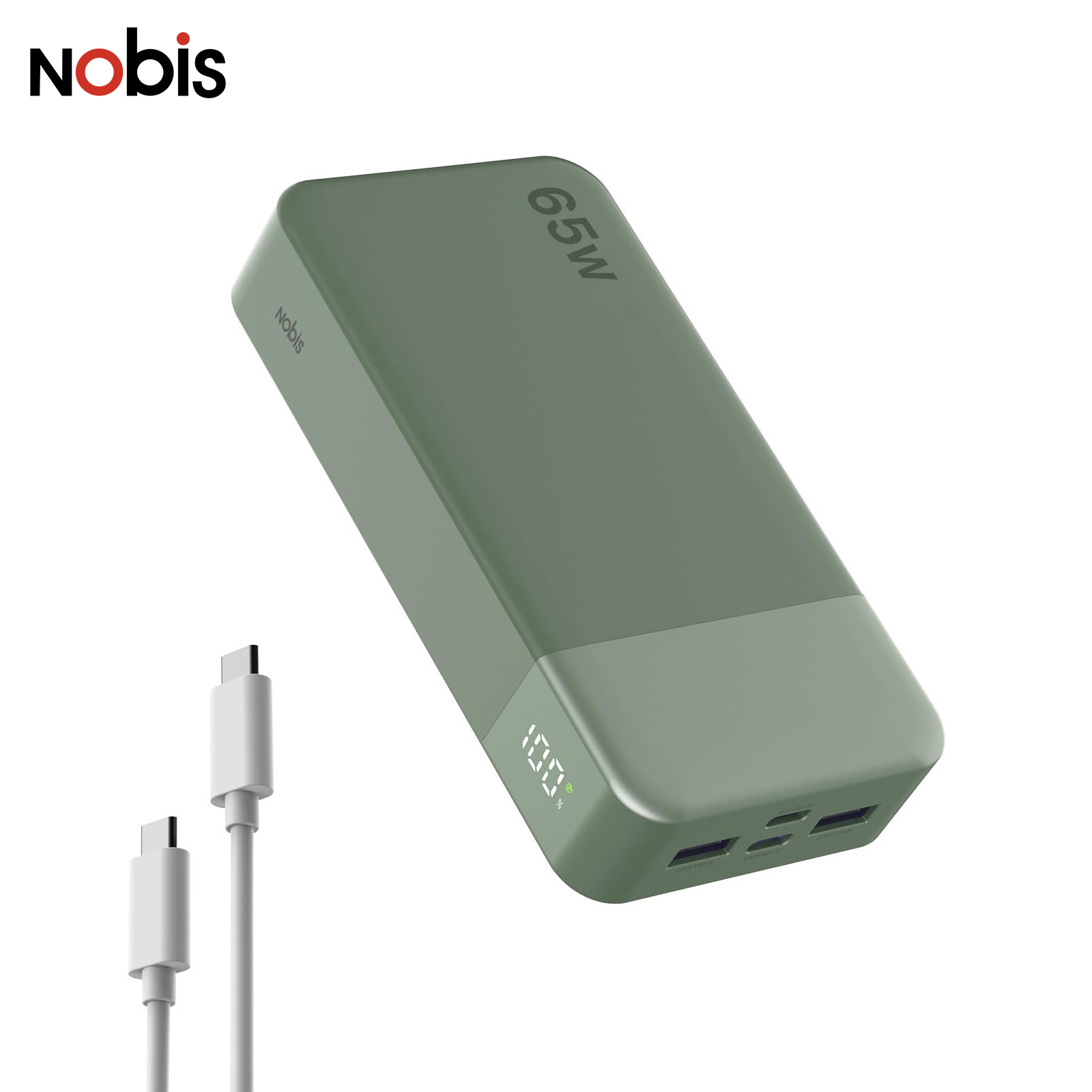 Powerbank 20000 mAh 65 W z USB-C i wyświetlaczem LED, zielony