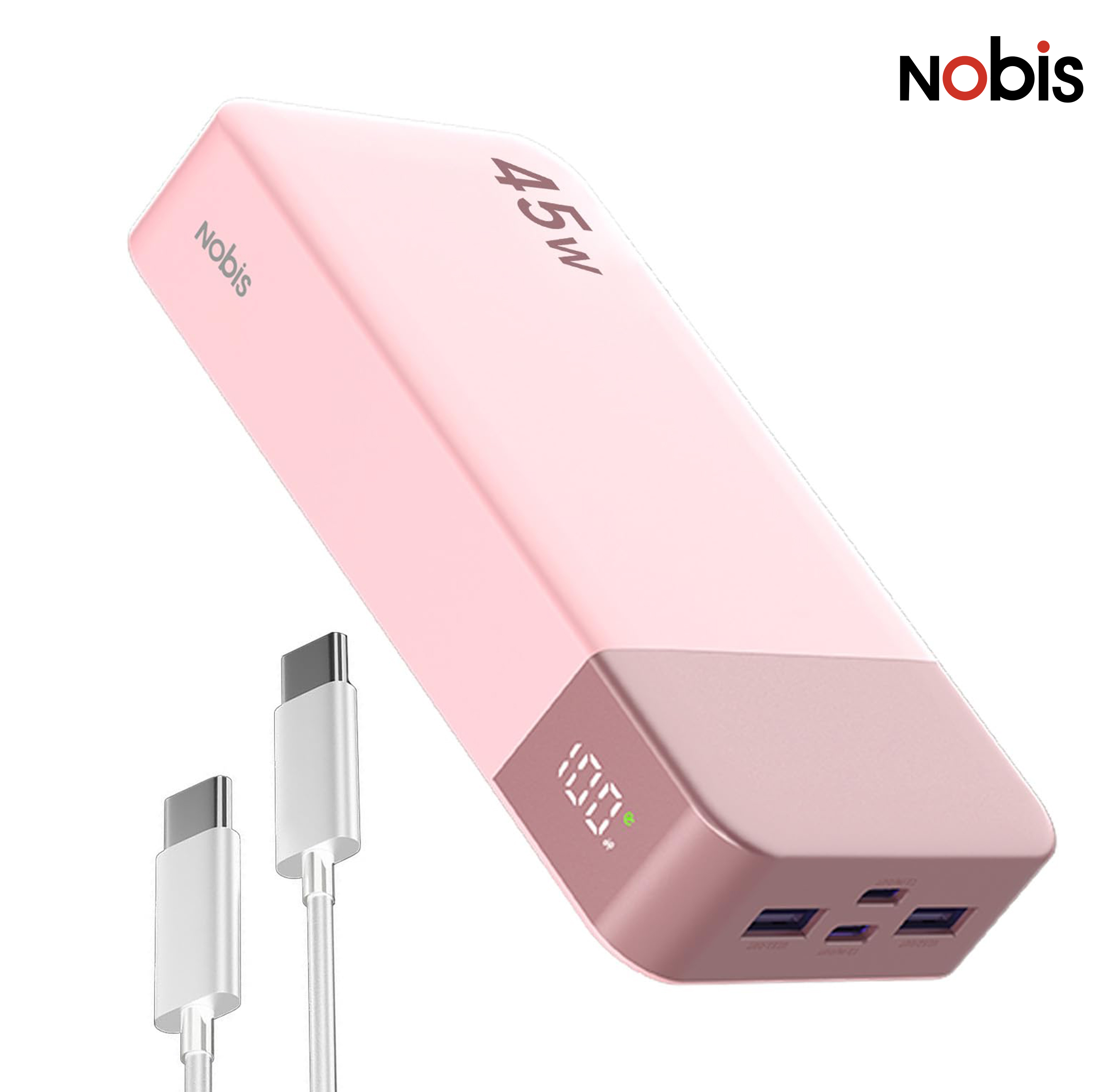 Powerbank 20000 mAh 45 W różowy z wyświetlaczem cyfrowym