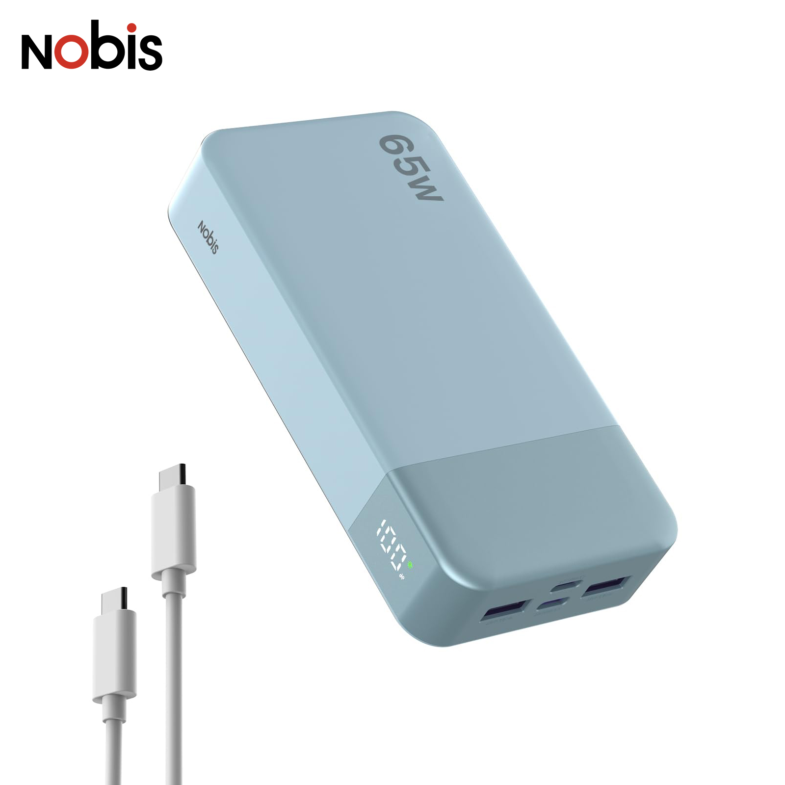 Powerbank 20000 mAh 65 W USB-C PD, niebieski, do laptopów i telefonów