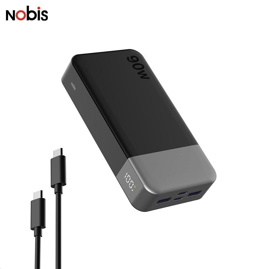 Powerbank 20000 mAh 90 W USB-C PD, czarny, z wyświetlaczem LED