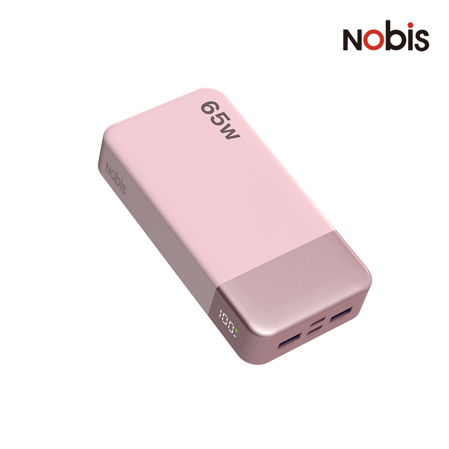 Powerbank NOBIS 20000 mAh 65 W w kolorze różowym z 4 portami Powerbank NOBIS 20000 mAh 65 W w kolorze różowym z 4 portami
