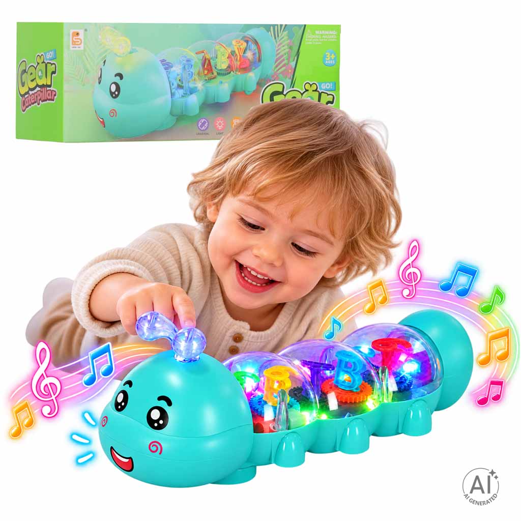 Zabawka interaktywna gąsienica pełzająca czujnik dźwięk światła LED niebieska Zabawka interaktywna gąsienica pełzająca czujnik dźwięk światła LED niebieska
