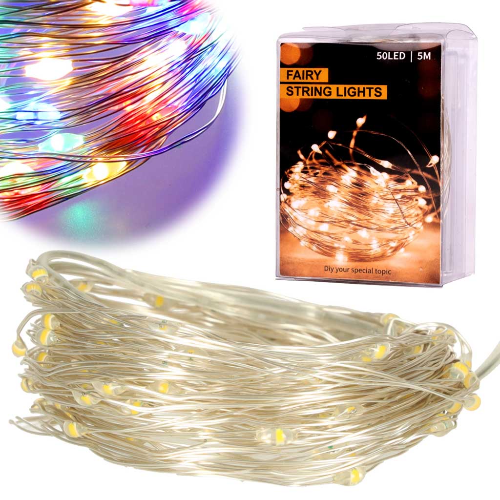 Lampki LED druciki dekoracyjne świąteczne choinkowe 5m 50LED multikolor Lampki LED druciki dekoracyjne świąteczne choinkowe 5m 50LED multikolor