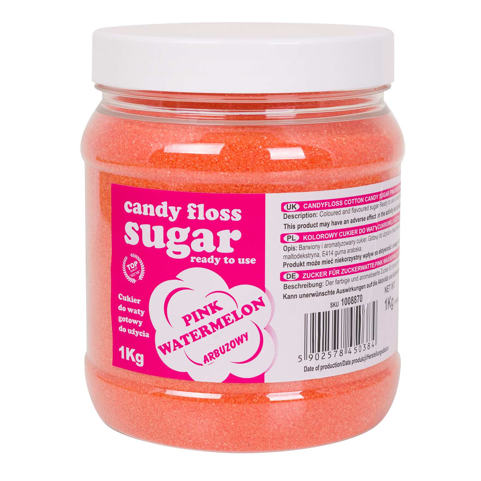 Kolorowy cukier do waty cukrowej różowy o smaku arbuzowym 1kg Kolorowy cukier do waty cukrowej różowy o smaku arbuzowym 1kg