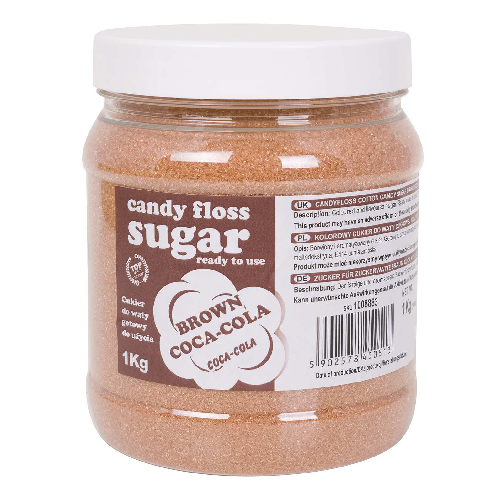 Kolorowy cukier do waty cukrowej brązowy o smaku coca-coli 1kg Kolorowy cukier do waty cukrowej brązowy o smaku coca-coli 1kg