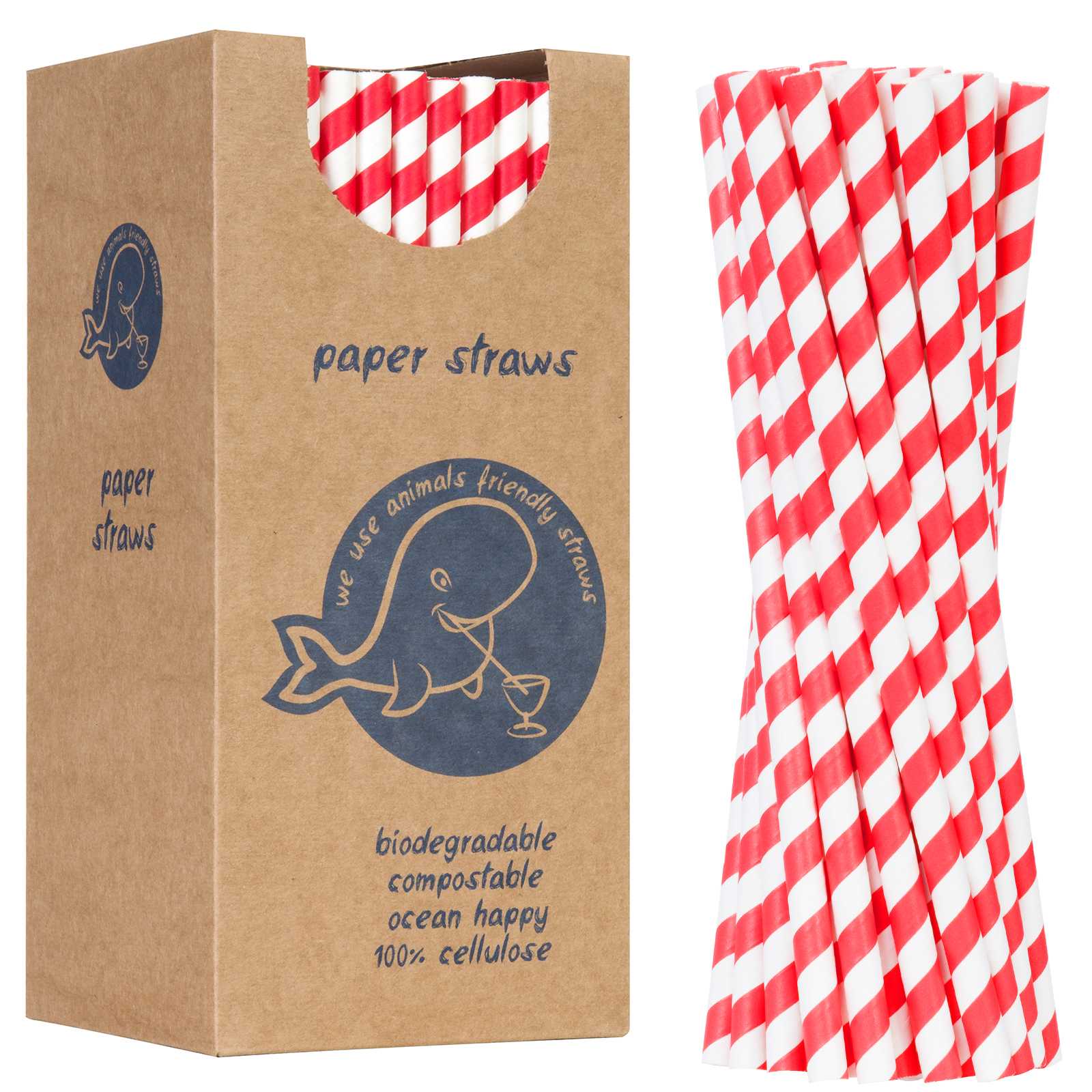 Słomki papierowe BIO ekologiczne PAPER STRAWS grube 8/205mm – biało-czerwone 160szt.